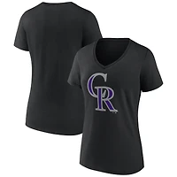 Women's Black Colorado Rockies Logo V-Neck T-Shirt