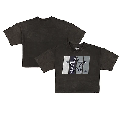 Women's New Era Black Dallas Cowboys Boxy Cropped Sport Night Mineral Wash T-Shirt