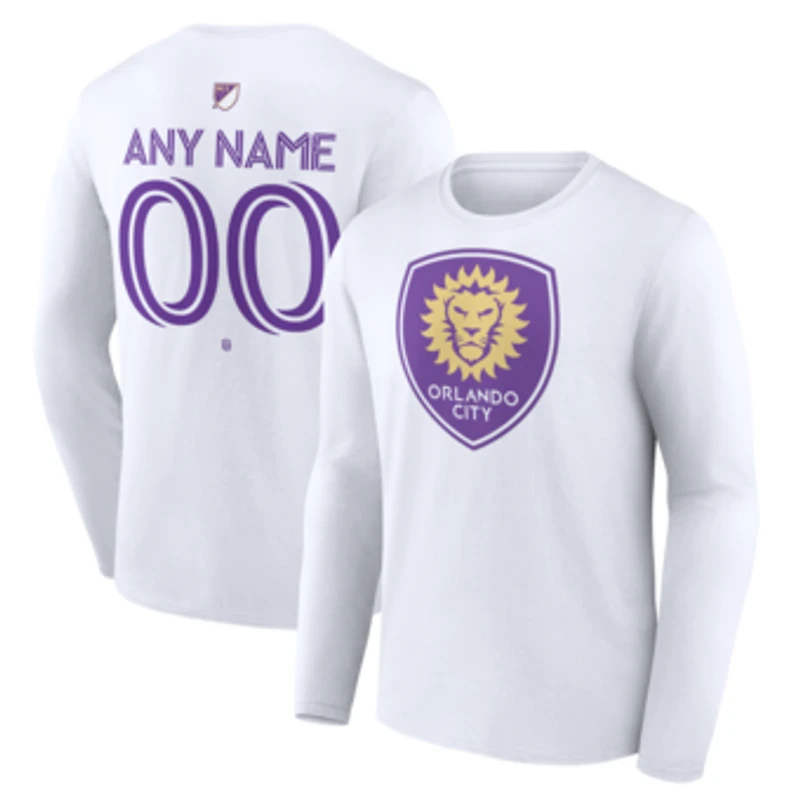 Men's White Orlando City SC Authentic Stack Personalized Any Name & Number Long Sleeve T-Shirt