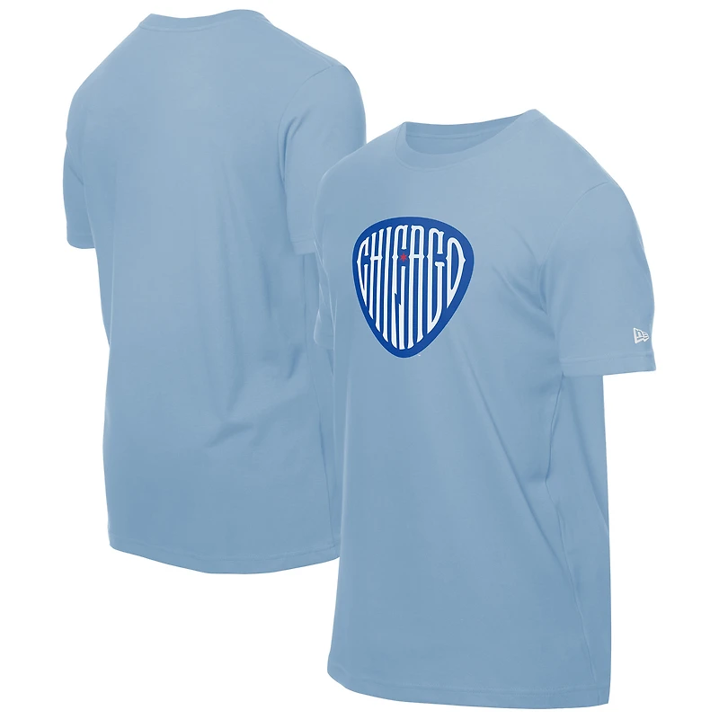 Men's New Era Light Blue Chicago Cubs Guitar Pick T-Shirt