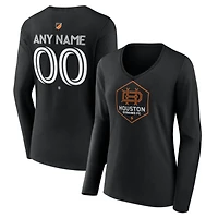 Women's Black Houston Dynamo FC Authentic Stack Personalized Any Name & Number Long Sleeve V-Neck T-Shirt