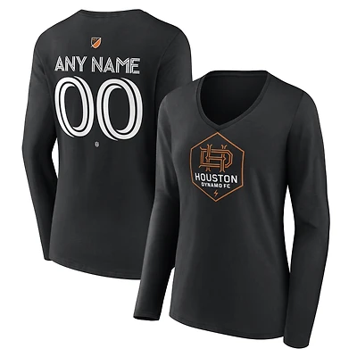 Women's Black Houston Dynamo FC Authentic Stack Personalized Any Name & Number Long Sleeve V-Neck T-Shirt