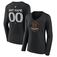 Women's Black Houston Dynamo FC Authentic Stack Personalized Any Name & Number Long Sleeve V-Neck T-Shirt