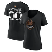 Women's Black Houston Dynamo FC Authentic Stack Personalized Any Name & Number V-Neck T-Shirt