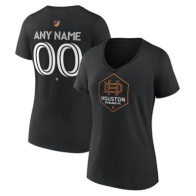 Women's Black Houston Dynamo FC Authentic Stack Personalized Any Name & Number V-Neck T-Shirt