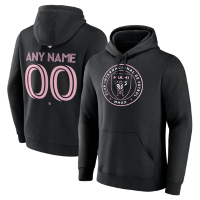 Men's Black Inter Miami CF Authentic Stack Personalized Any Name & Number Pullover Hoodie