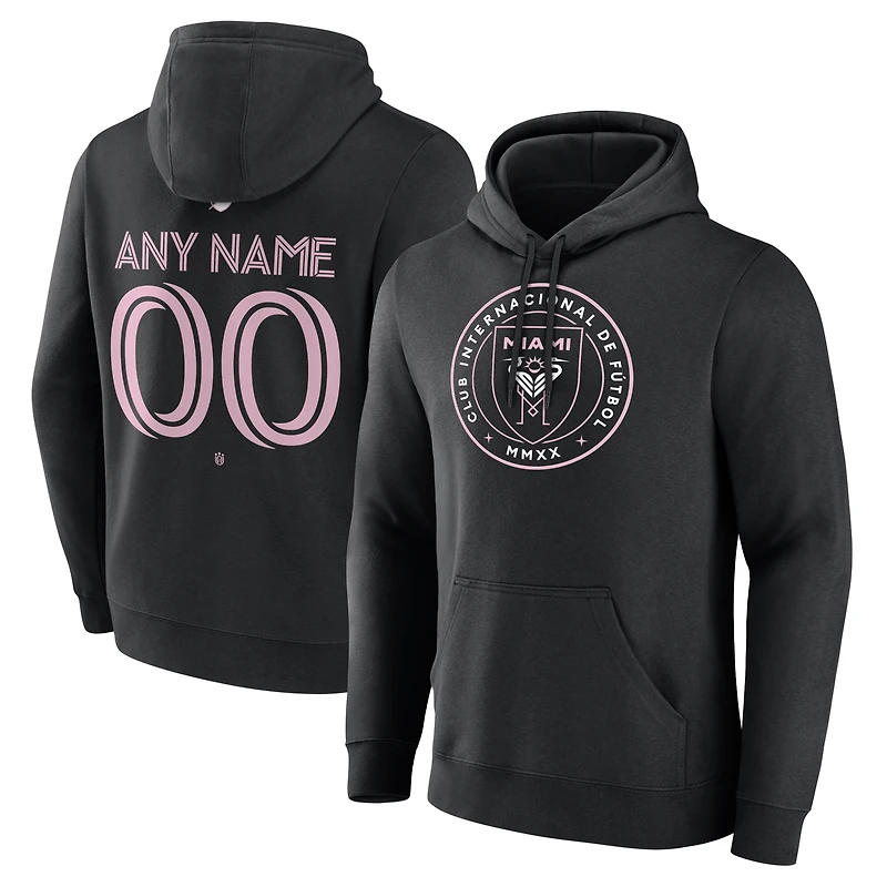 Men's Black Inter Miami CF Authentic Stack Personalized Any Name & Number Pullover Hoodie