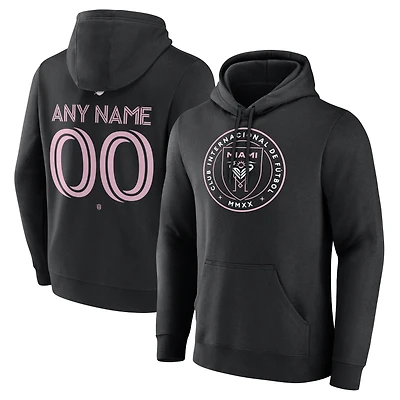 Men's Black Inter Miami CF Authentic Stack Personalized Any Name & Number Pullover Hoodie