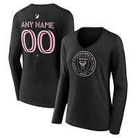 Women's Black Inter Miami CF Authentic Stack Personalized Any Name & Number Long Sleeve V-Neck T-Shirt