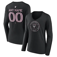 Women's Black Inter Miami CF Authentic Stack Personalized Any Name & Number Long Sleeve V-Neck T-Shirt