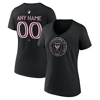 Women's Black Inter Miami CF Authentic Stack Personalized Any Name & Number V-Neck T-Shirt
