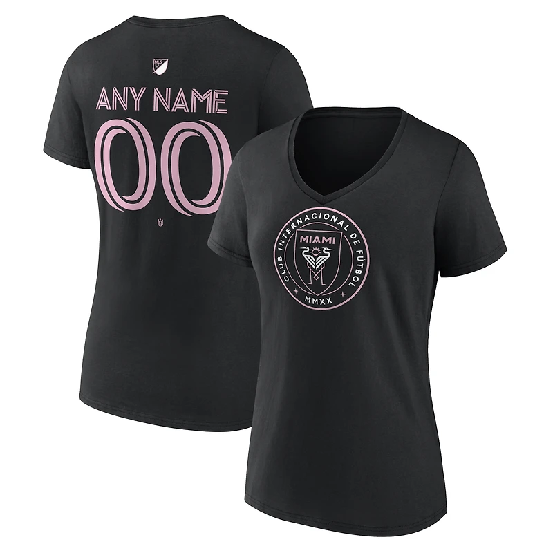 Women's Black Inter Miami CF Authentic Stack Personalized Any Name & Number V-Neck T-Shirt