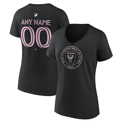 Women's Black Inter Miami CF Authentic Stack Personalized Any Name & Number V-Neck T-Shirt