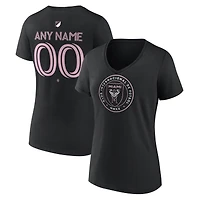 Women's Black Inter Miami CF Authentic Stack Personalized Any Name & Number V-Neck T-Shirt
