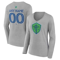 Women's Gray Seattle Sounders FC Authentic Stack Personalized Any Name & Number Long Sleeve V-Neck T-Shirt