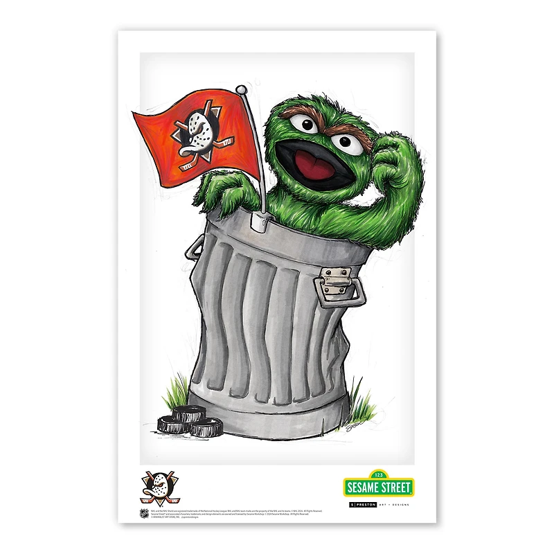 Oscar the Grouch Anaheim Ducks 11" x 17" Sesame Street Poster Print