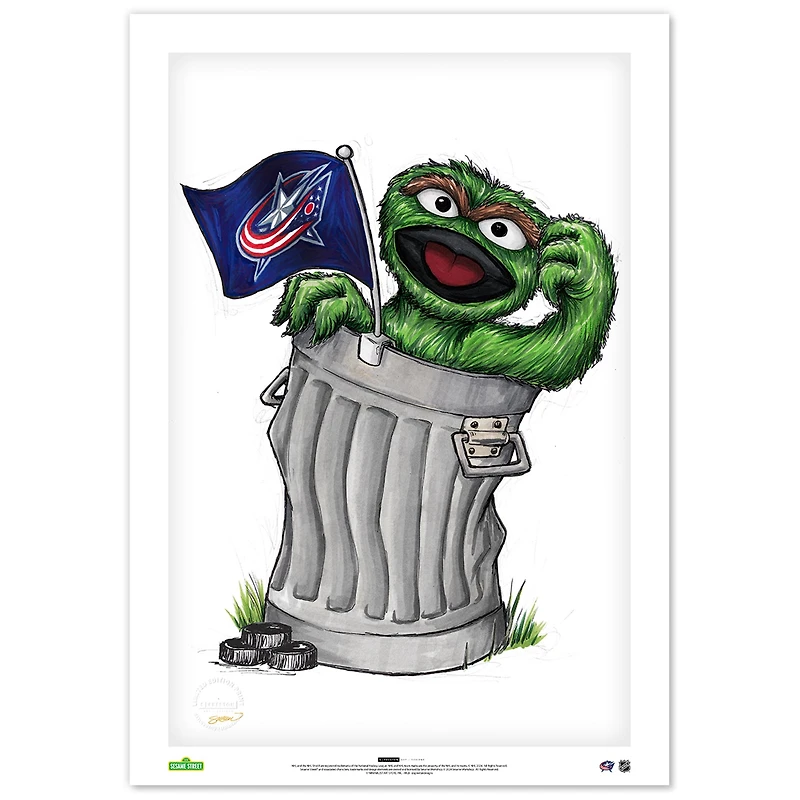Columbus Blue Jackets Oscar the Grouch 14" x 20" Sesame Street Fine Art Print - Limited Edition of 100