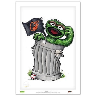 Baltimore Orioles Oscar the Grouch 14" x 20" Sesame Street Fine Art Print - Limited Edition of 100