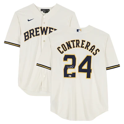 William Contreras Milwaukee Brewers Autographed Cream Nike Replica Jersey