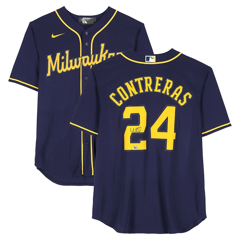 William Contreras Milwaukee Brewers Autographed Navy Nike Replica Jersey