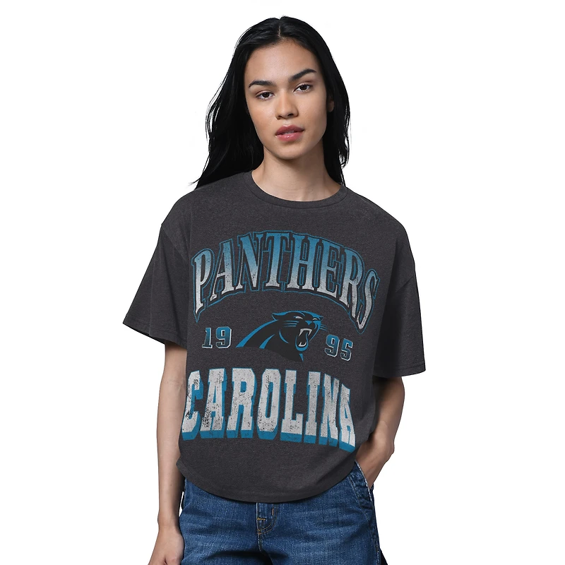 Women's Starter Heather Black Carolina Panthers Oversized Hall of Fame T-Shirt