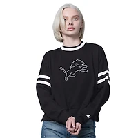 Women's Starter  Black Detroit Lions Rally Drop Shoulder Crewneck Sweatshirt
