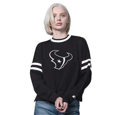 Women's Starter  Black Houston Texans Rally Drop Shoulder Crewneck Sweatshirt