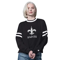 Women's Starter  Black New Orleans Saints Rally Drop Shoulder Crewneck Sweatshirt