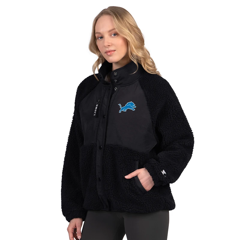 Women's Starter  Black Detroit Lions On the Ball Sherpa Jacket
