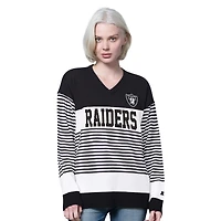 Women's Starter Black Las Vegas Raiders No Huddle Striped Sweater