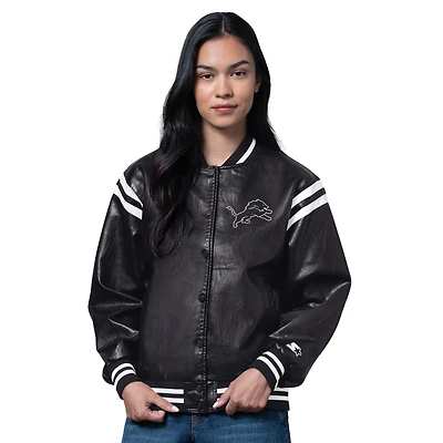Women's Starter  Black Detroit Lions High Heat Vegan Leather Varsity Jacket