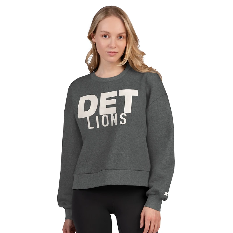 Women's Starter Heather Gray Detroit Lions Show Up Cropped Fleece Pullover Sweatshirt
