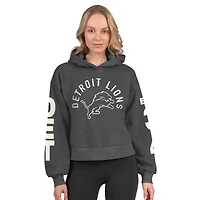 Women's Starter  Heather Charcoal Detroit Lions Star Player Cropped Fleece Pullover Hoodie