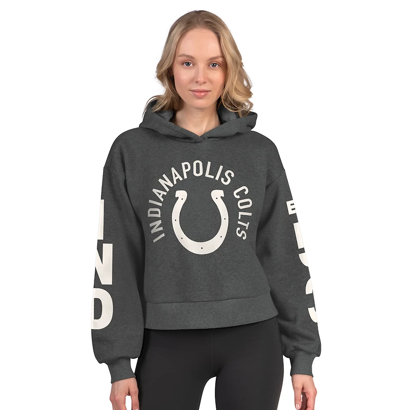 Women's Starter  Heather Gray Indianapolis Colts Star Player Cropped Fleece Pullover Hoodie