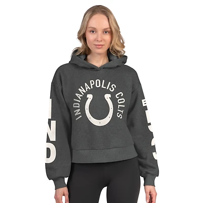 Women's Starter  Heather Gray Indianapolis Colts Star Player Cropped Fleece Pullover Hoodie