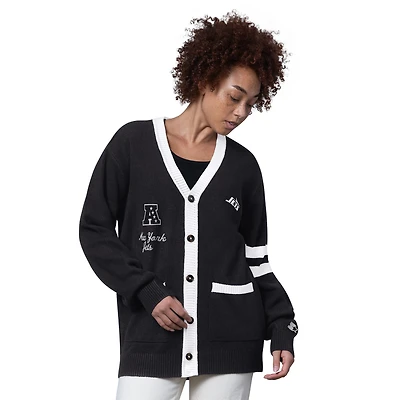 Women's Starter  Black New York Jets Back Shot Button-Up Cardigan