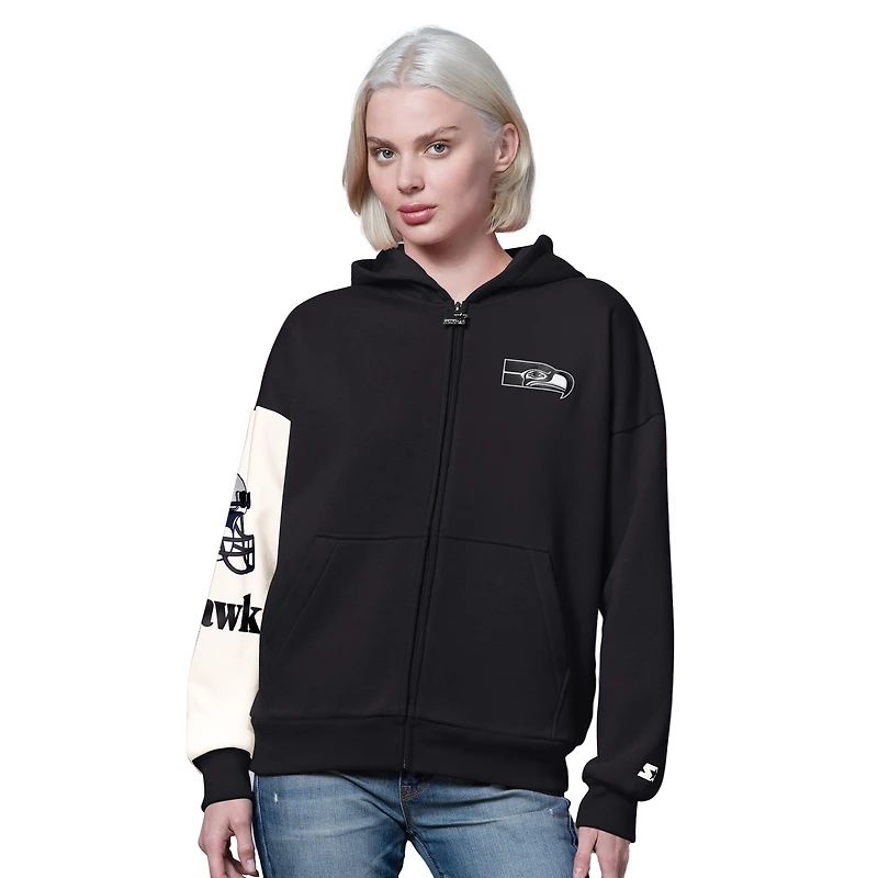 Women's Starter Black Seattle Seahawks 4th Down Full-Zip Hoodie