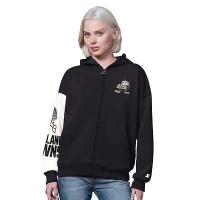 Women's Starter  Black Cleveland Browns 4th Down Full-Zip Hoodie