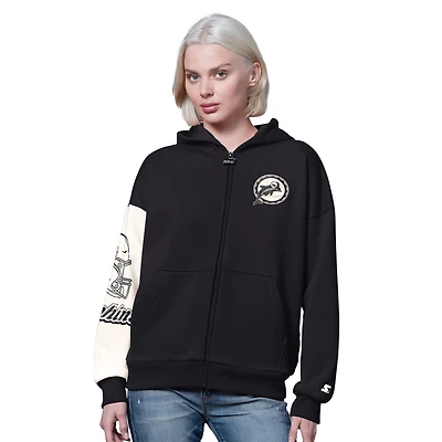 Women's Starter  Black Miami Dolphins 4th Down Full-Zip Hoodie