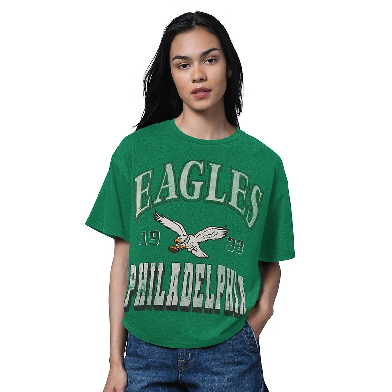 Women's Starter Heather Kelly Green Philadelphia Eagles Oversized Hall of Fame T-Shirt