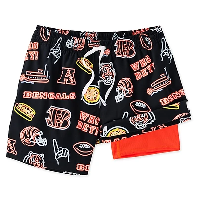 Men's Chubbies Black Cincinnati Bengals The Neon 5.5" Classic Lined Swim Trunks