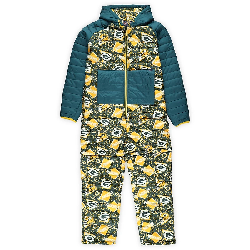 Men's Chubbies  Dark Green Green Bay Packers Full-Zip Hooded Puffer Bodysuit