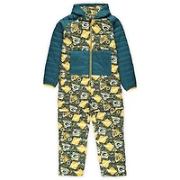 Men's Chubbies  Dark Green Green Bay Packers Full-Zip Hooded Puffer Bodysuit