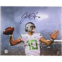 Justin Herbert Oregon Ducks Autographed 16" x 20" Smoke Warm Up Photograph