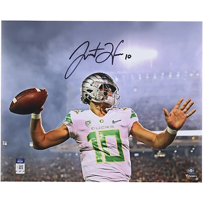 Justin Herbert Oregon Ducks Autographed 16" x 20" Smoke Warm Up Photograph