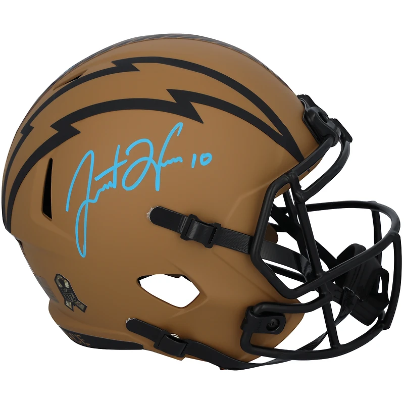 Justin Herbert Los Angeles Chargers Autographed Riddell 2023 Salute To Service Speed Replica Helmet