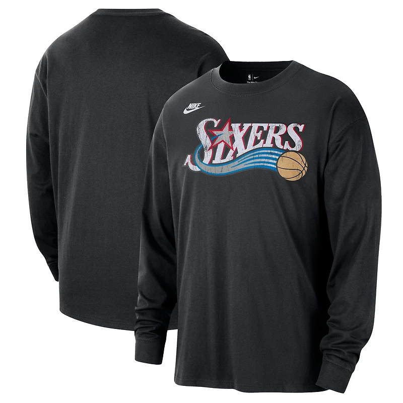 Unisex Nike Black Philadelphia 76ers Classic Edition Hardwood Classics Essential Logo Long Sleeve T-Shirt