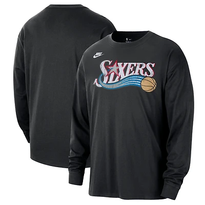 Unisex Nike Black Philadelphia 76ers Classic Edition Hardwood Classics Essential Logo Long Sleeve T-Shirt