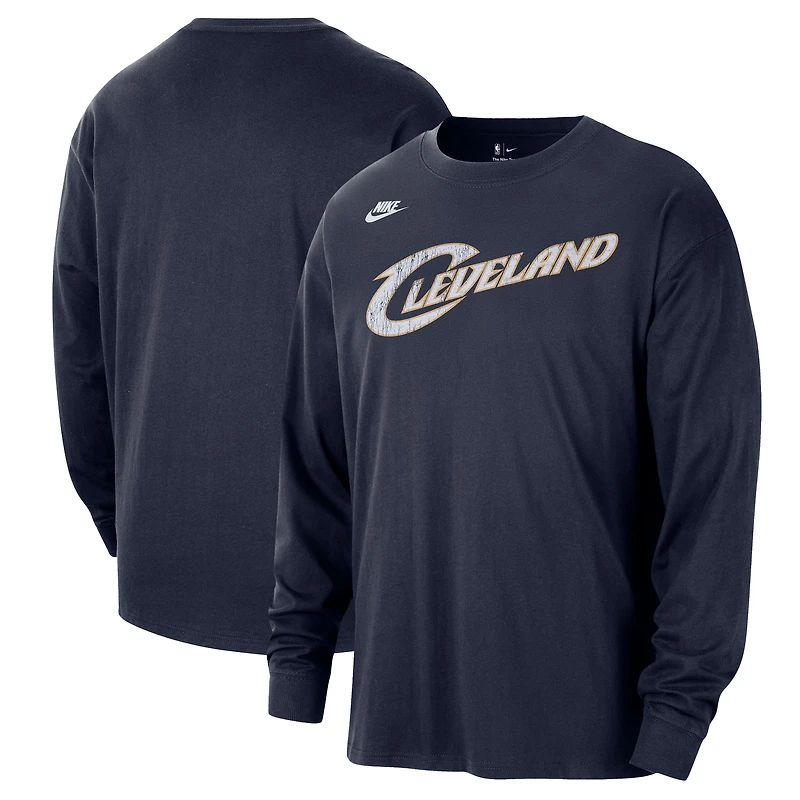 Unisex Nike Navy Cleveland Cavaliers Classic Edition Hardwood Classics Essential Logo Long Sleeve T-Shirt