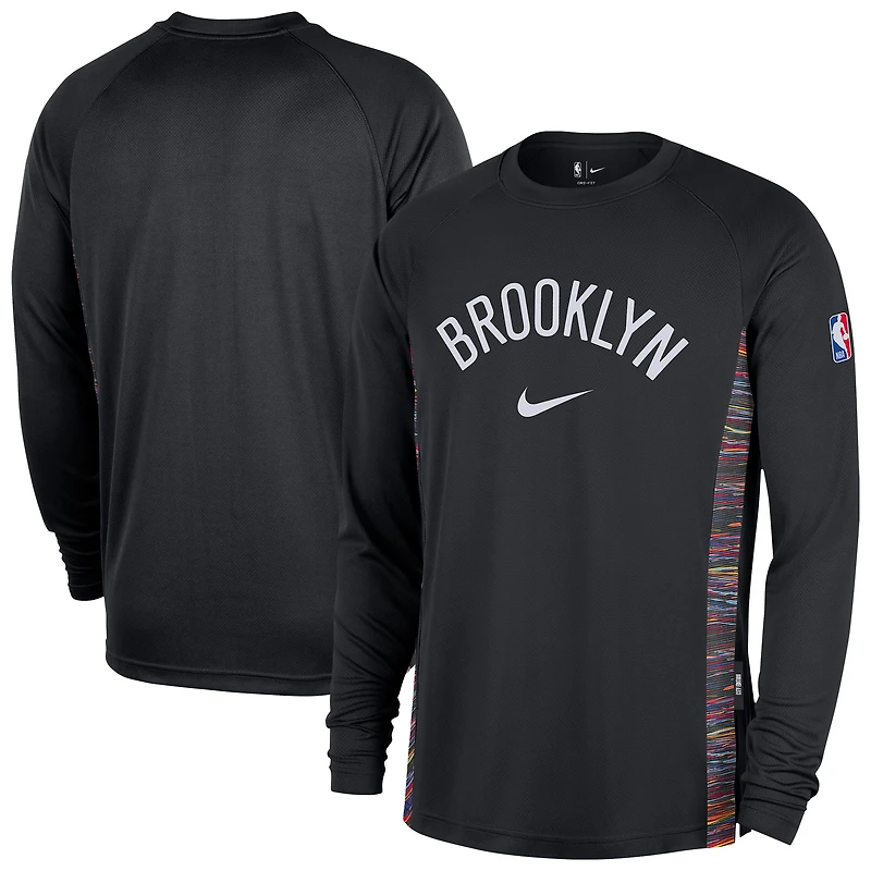Men's Nike  Black Brooklyn Nets 2025/26 City Edition Authentic Pregame Dri-FIT Long Sleeve Shooting T-Shirt